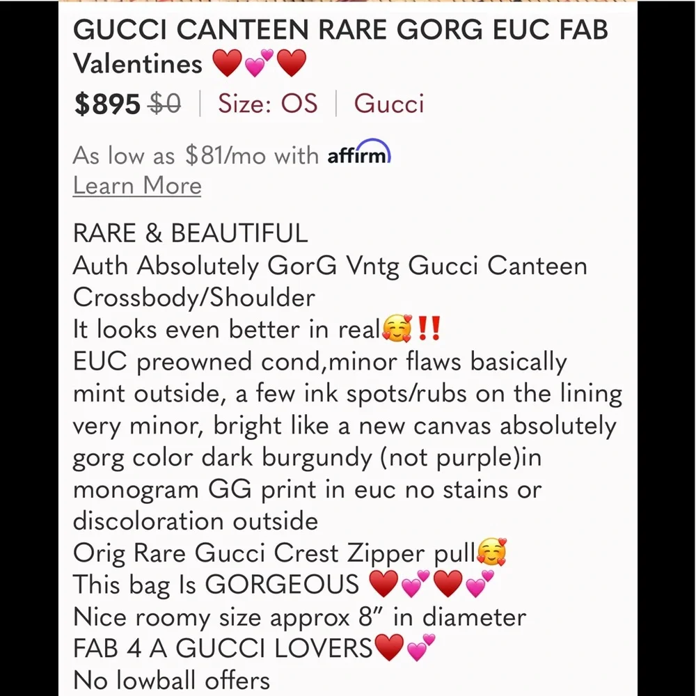 GUCCI Canteen v RARE GORG  EUC 4 Valentines♥️♥️♥️ - Picture 16 of 16